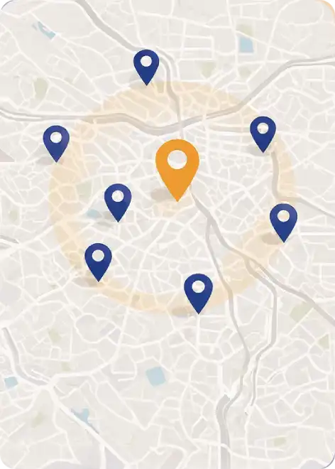 Mapa de atendimento da administradora de condomínios em São Paulo com destaque para principais bairros atendidos