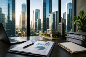 Gestão de administradora de condomínios comerciais em São Paulo com análise financeira e operacional de prédio corporativo.